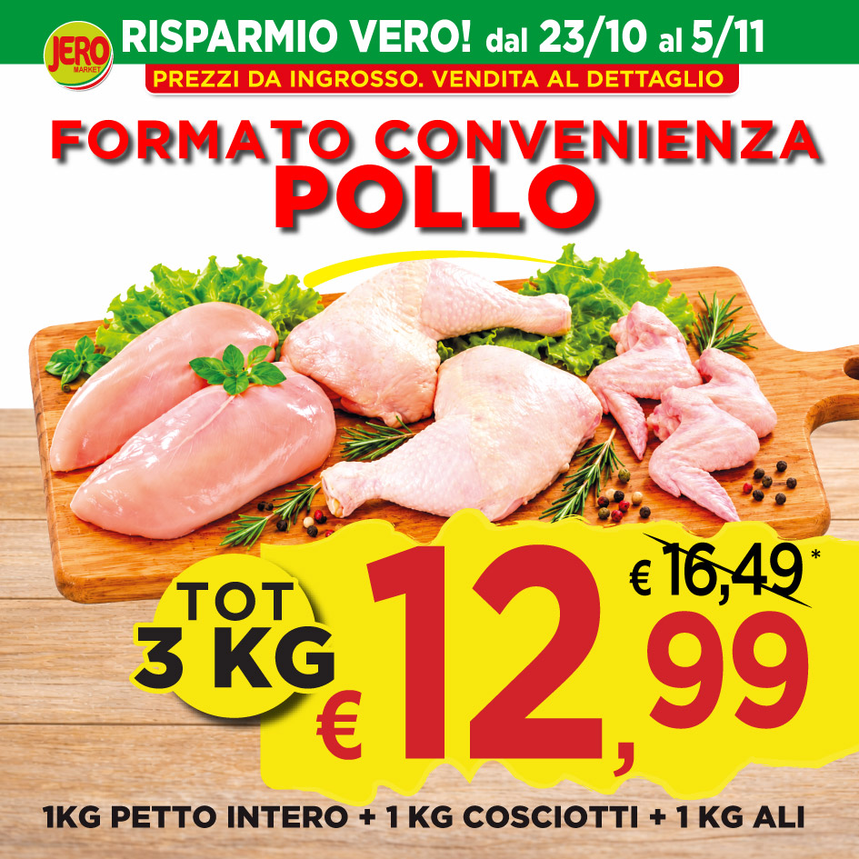 Formato convenienza Pollo (1 kg petto intero + 1 kg cosciotti + 1 kg ali)